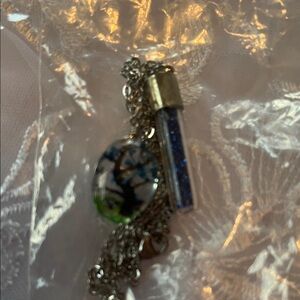 Tree Pendant Necklace with Blue Vial